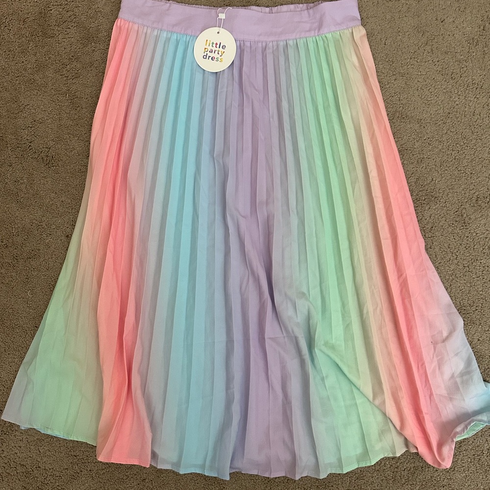 Pastel Rainbow Midi A-Line Pleated Skirt